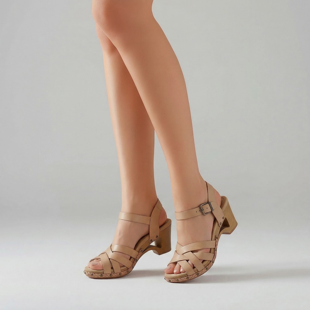 Dansko Womens Tan Leather Strappy Block Heel Sandals S/41 Braided Studded Boho